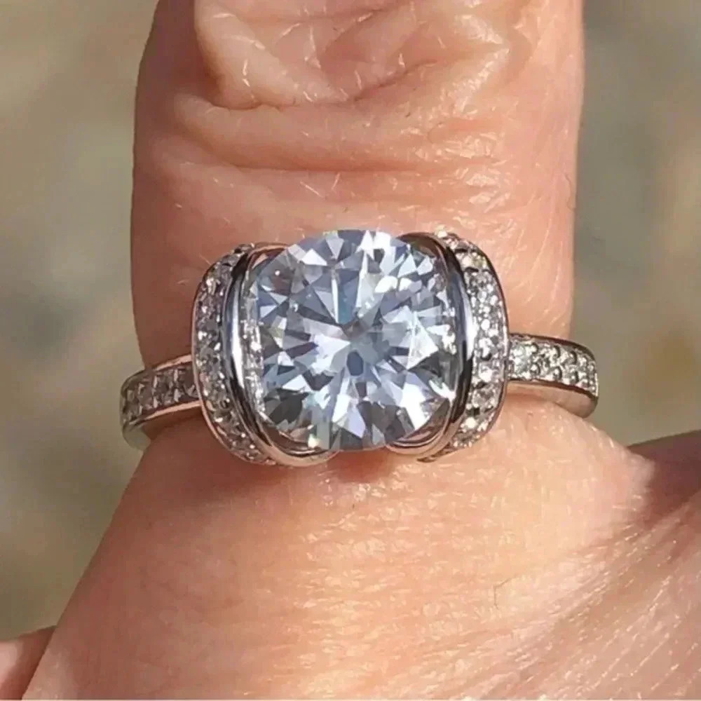 Elegant White Cubic Zirconia Halo Ring in Silver-Tone